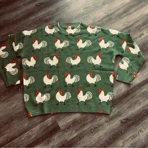 Green Sweater with Rooster Pattern